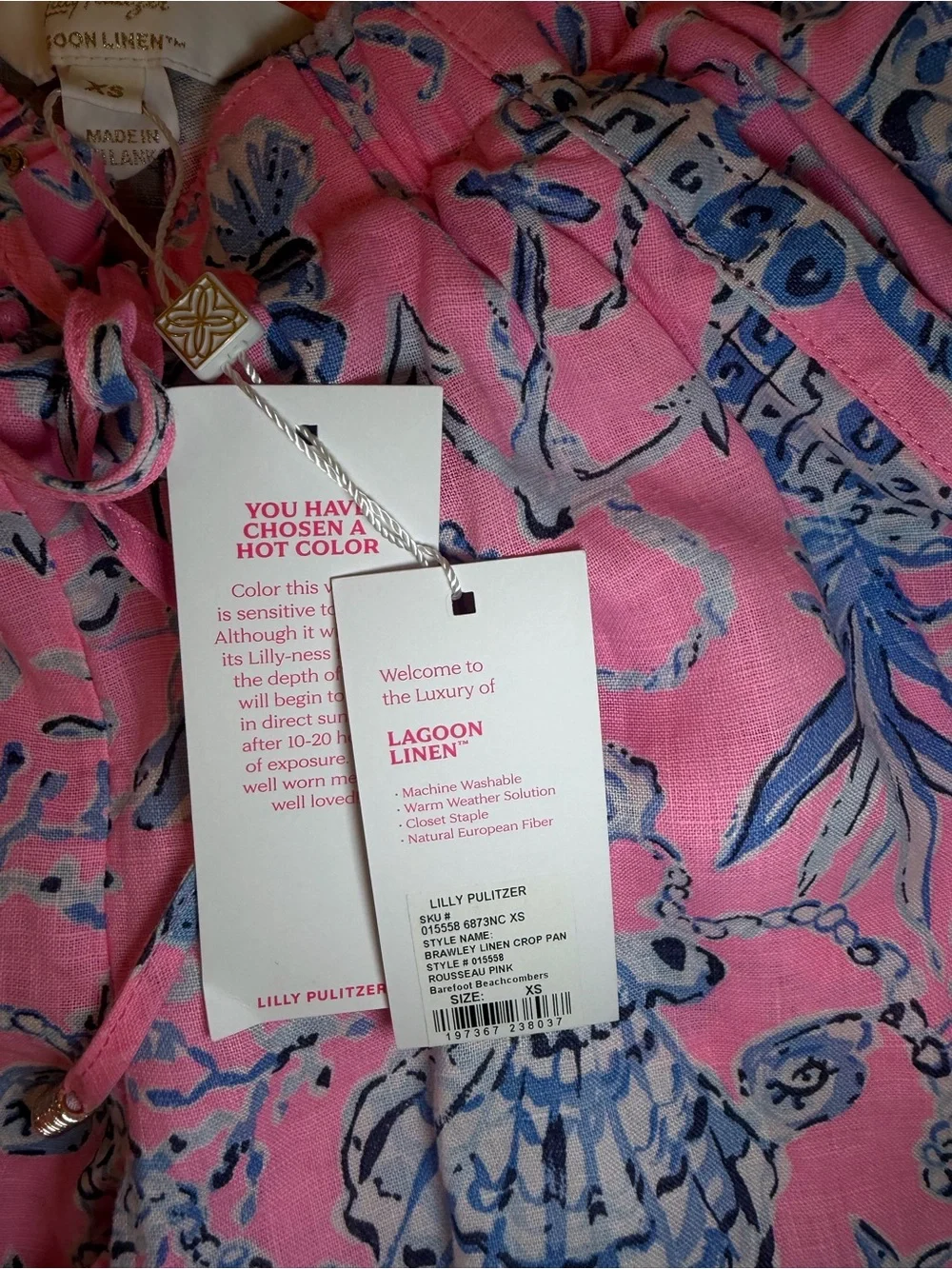 Lilly Pulitzer Pink and Blue Shell-Print Linen Pants Size XS